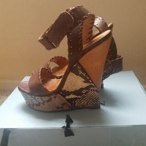 LANVIN PLATFORM PYTHON WEDGE SANDALS 38